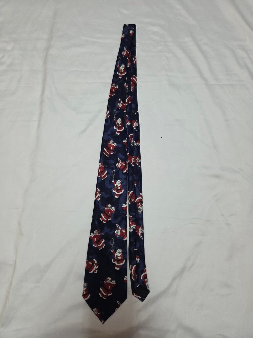Wembley Navy Tie with Red and White Santa Motif